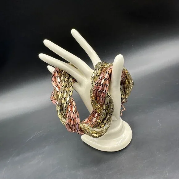 Vintage Braided Chain Necklace Copper Gold Tone Metal Multple Strands 1980s Glam - Picture 2 of 8